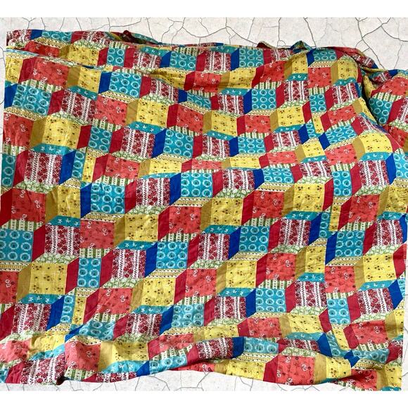Vintage 70s Faux Patchwork Bed Coverup - Picture 1 of 11